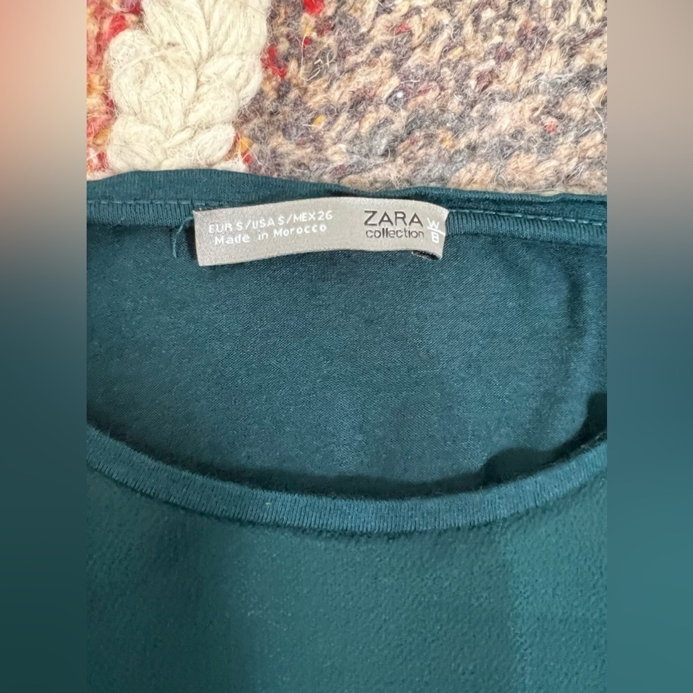 Zara W&B Collection Teal Ruffle Front Long Sleeve Square Fit Top Size Small - Picture 5 of 9